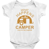 what happens in camper stays in camper vintage style camp funny Baby Bodysuit