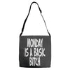 monday is a basic bitch Adjustable Strap Totes