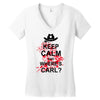keep calm and where's carl tshirt the walking zombie tee apocalypes fu Women's V-Neck T-Shirt