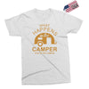 what happens in camper stays in camper vintage style camp funny Exclusive T-shirt