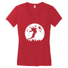 skiier moon moonlight silhouett Women's V-Neck T-Shirt