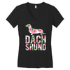 dachshund floral Women's V-Neck T-Shirt