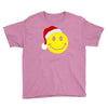 smiley face wears santa hat merry christmas Youth Tee