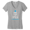 Keep Calm And Light It Up Blue For Autism Awareness Women's V-Neck T-Shirt
