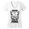 Never Underestimate Dog Rescuer Who Was Born June Women's V-Neck T-Shirt