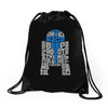 r2d2 typography Drawstring Bags