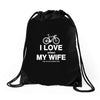 i love when my wife lets me buy another bike Drawstring Bags