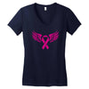breast cancer ribbon with wing Women's V-Neck T-Shirt