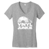 vinyl junkie white logo Women's V-Neck T-Shirt