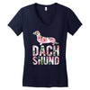 dachshund floral Women's V-Neck T-Shirt