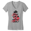 keep calm and where's carl tshirt the walking zombie tee apocalypes fu Women's V-Neck T-Shirt