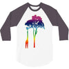 giraffe reaching up with its long neck to eat leaves off branches from 3/4 Sleeve Shirt