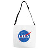 lies nasa logo Adjustable Strap Totes