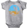 beach surfer silhouette birds sand waves palm Baby Onesie