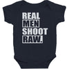 real men shoot raw Baby Bodysuit
