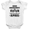 never underestimate an old man who was born in april Baby Onesie