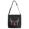 breast with pink ribbon Adjustable Strap Totes