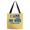my wife lets me fishing Tote Bags