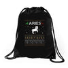 aries  christmas ugly sweater Drawstring Bags