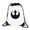 rebel logo with space pattern Drawstring Bags