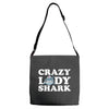 crazy lady shark Adjustable Strap Totes