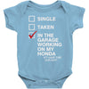 in the garage working on my honda Baby Onesie