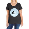 Biker Dinosaur - Dinosaur Riding A Bike To The Moon Ladies Curvy T-Shirt