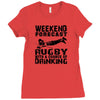 weekend rugby forecast beer pub drink Ladies Fitted T-Shirt