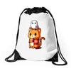 brave kitty Drawstring Bags