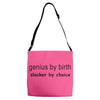 genius by birth slacker by choice t shirt large funny nerd tee slacker Adjustable Strap Totes