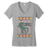 ugly dinosaur merry christmas Women's V-Neck T-Shirt