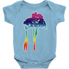 giraffe reaching up with its long neck to eat leaves off branches from Baby Onesie