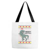 ugly dinosaur merry christmas Tote Bags