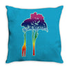 giraffe reaching up with its long neck to eat leaves off branches from Throw Pillow