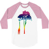 giraffe reaching up with its long neck to eat leaves off branches from 3/4 Sleeve Shirt