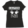 caution! jazz handsfunny jazz dance comic boogie camp trumpet Ladies Fitted T-Shirt