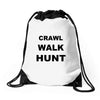 crawl walk hunt Drawstring Bags