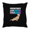 frenchies and yoga Throw Pillow