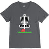 disc golf frisbee leaning on target basket innova V-Neck Tee
