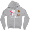 peace love rabbits Zipper Hoodie