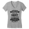 Super Cool Nanny Of A Freaking Awesome Grandson Women's V-Neck T-Shirt
