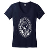 praying hands cross mary rock band baseball jersey Women's V-Neck T-Shirt