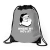 santa claus where my house at Drawstring Bags