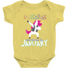 january  born unicorns Baby Bodysuit