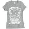 Never Underestimate Dog Rescuer Who Was Born January Ladies Fitted T-Shirt