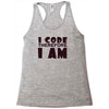 i code therefore i am Racerback Tank