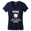 pigs thank the lord they're made from bacon Women's V-Neck T-Shirt