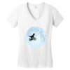 Biker Dinosaur - Dinosaur Riding A Bike To The Moon Women's V-Neck T-Shirt