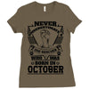 Never Underestimate Dog Rescuer Who Was Born October Ladies Fitted T-Shirt