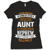 Super Cool Aunt Of A Freaking Awesome Nephew Ladies Fitted T-Shirt